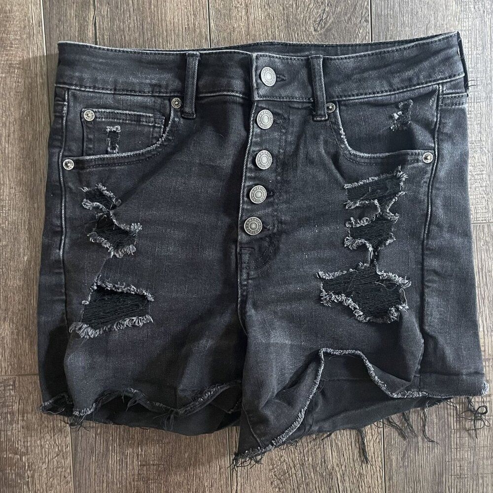 American Eagle Super High Rise Shortie Denim Shorts Black Size 8 Next Level Stre